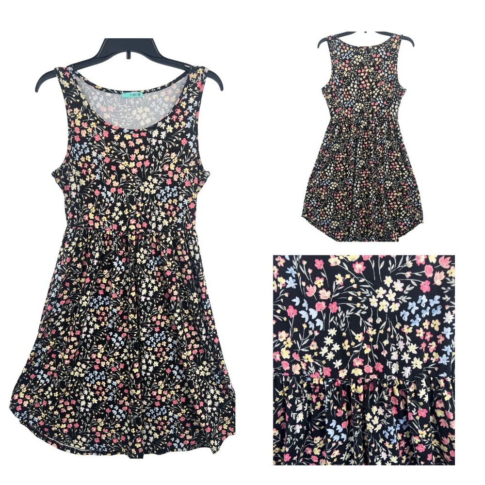 P.S. Kate Cottagecore Prairie Floral Fit &‎ Flare Skater Dress Black Size M